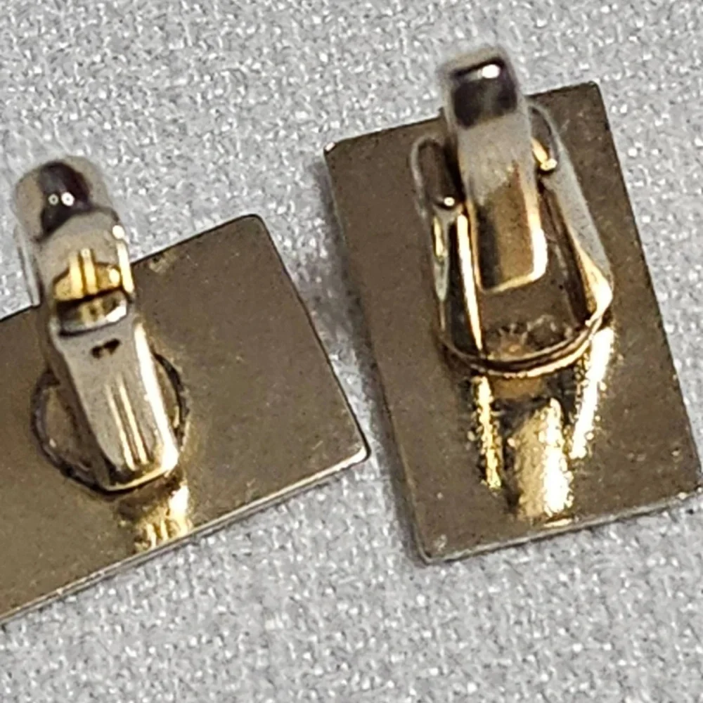 SWANK Vintage Rectangle Cufflinks‎ Gold Tone Navy Blue Stripe Detail Formalwear